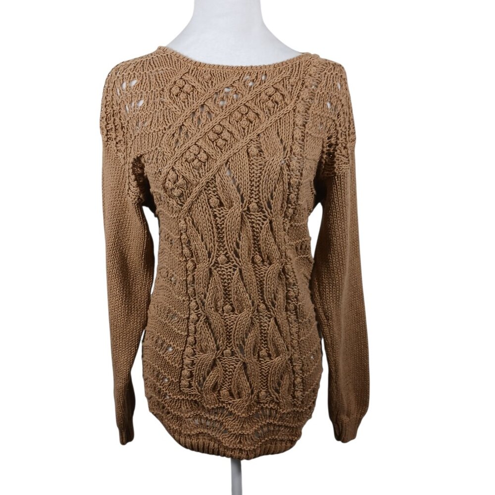 Cervelle Hand Knit Tan Sweater, Size Medium, Long Sleeve, Textured, Artisanal